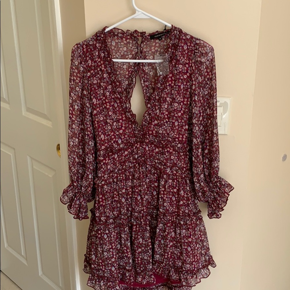 Olivaceous backless, v neck sheer dress
